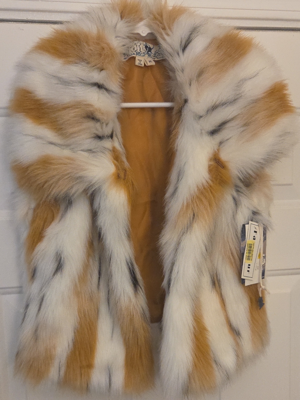 Oh Faux Fur Multicolor Vest in White, Tan, and Gray